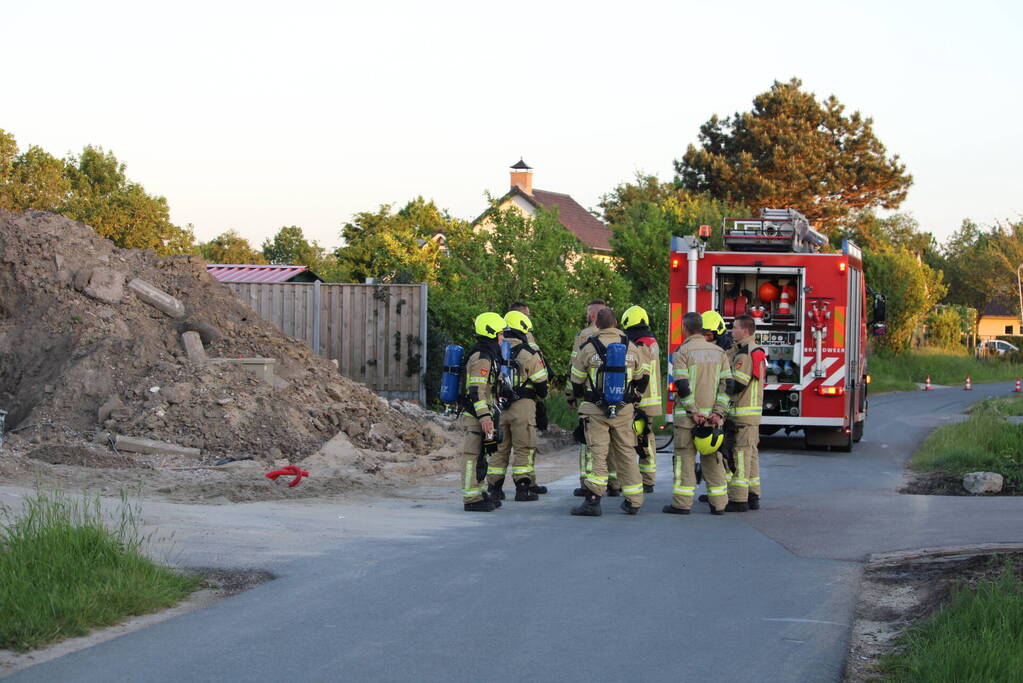 Gasleiding geraakt op bouwterrein