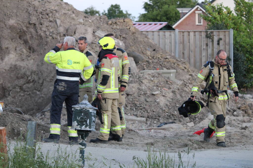 Gasleiding geraakt op bouwterrein