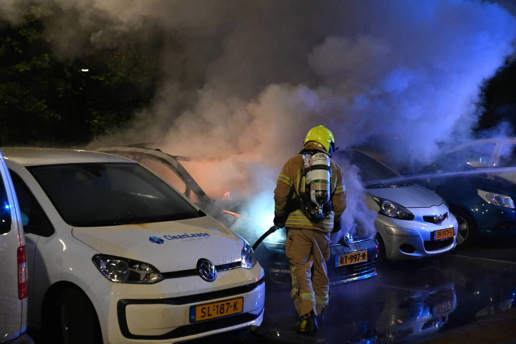 Geparkeerd staande auto verwoest vanwege brand