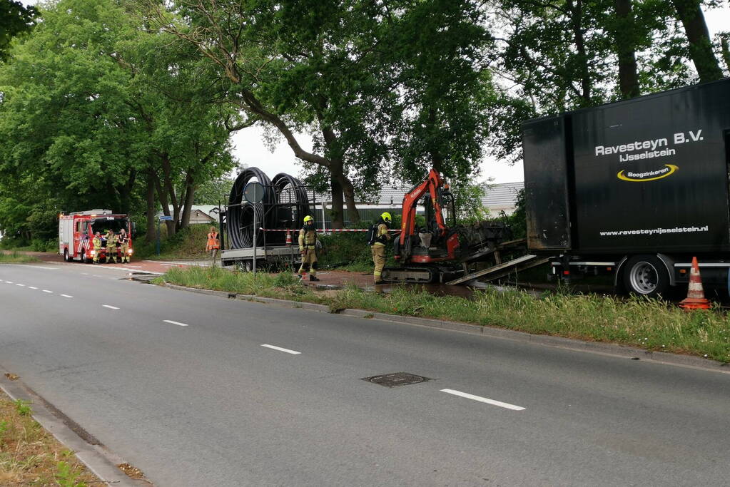Gasleiding geraakt bij graafwerkzaamheden langs fietspad