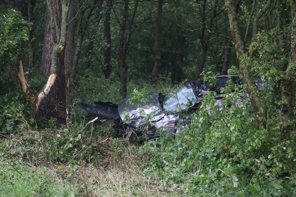 Automobilist schiet van de weg en belandt in bosschage
