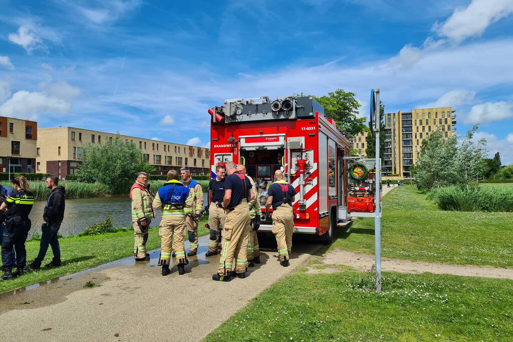 Brandweerduikers doorzoeken vijver