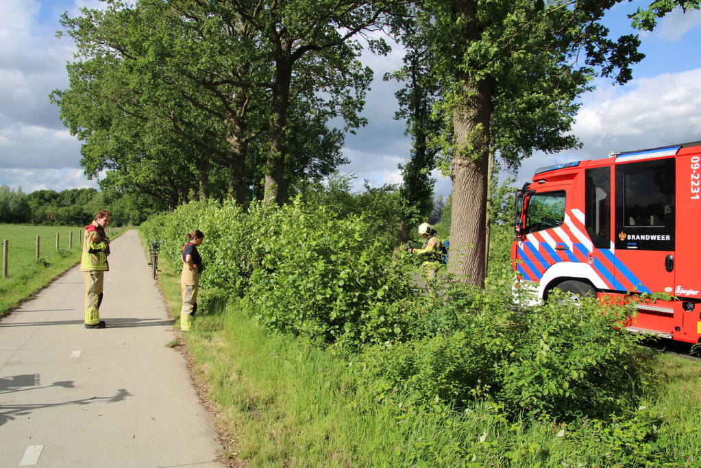 Weggegooid afval brand in bosjes