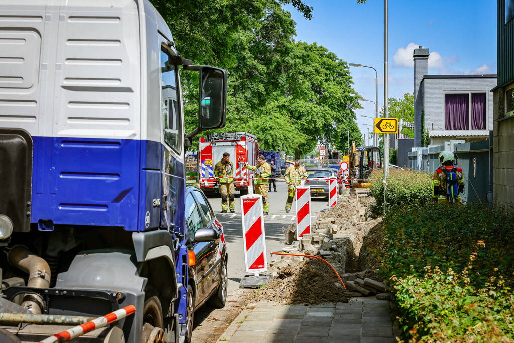 Gasleiding geraakt bij graafwerkzaamheden
