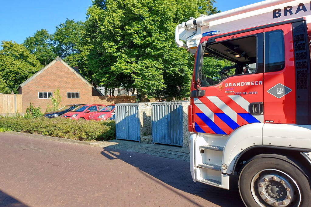 Kat door brandweermannen uit boom gehaald