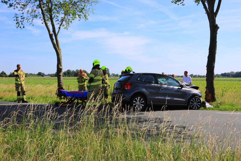 Auto frontaal op boom gebotst