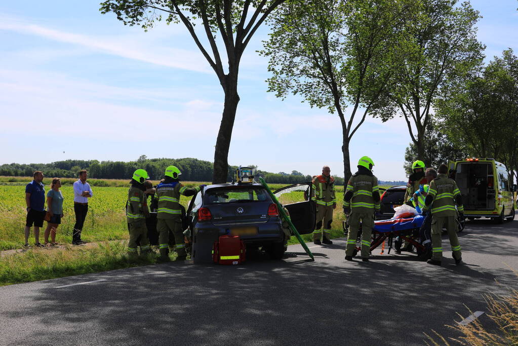 Auto frontaal op boom gebotst