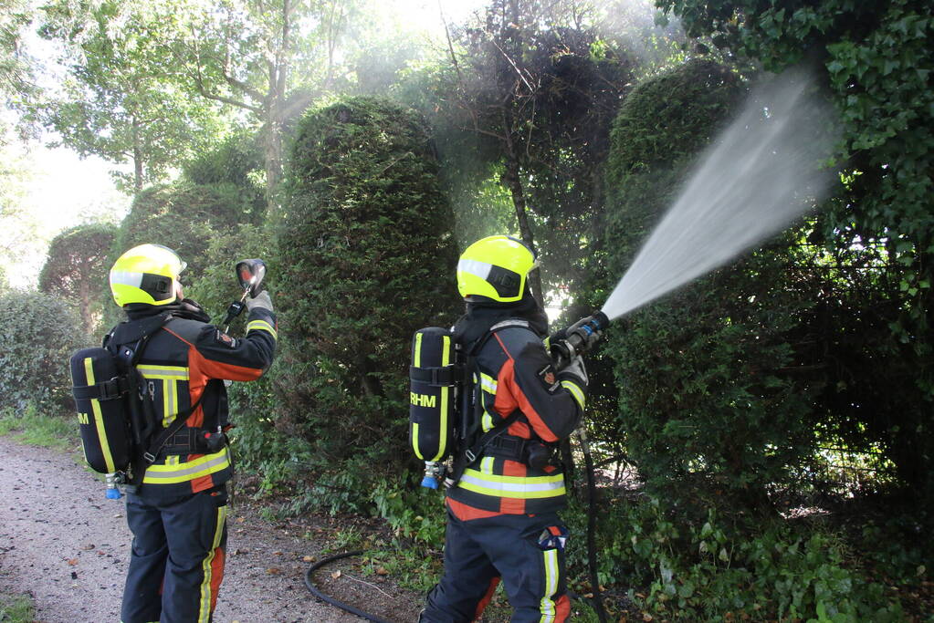 Coniferenhaag in brand door vuurwerk