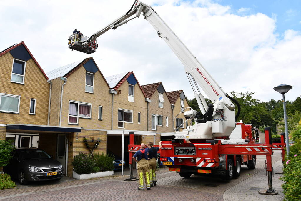 Vastzittende zwaluw door brandweer gered