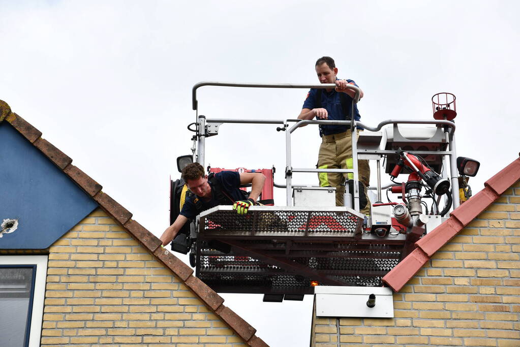 Vastzittende zwaluw door brandweer gered