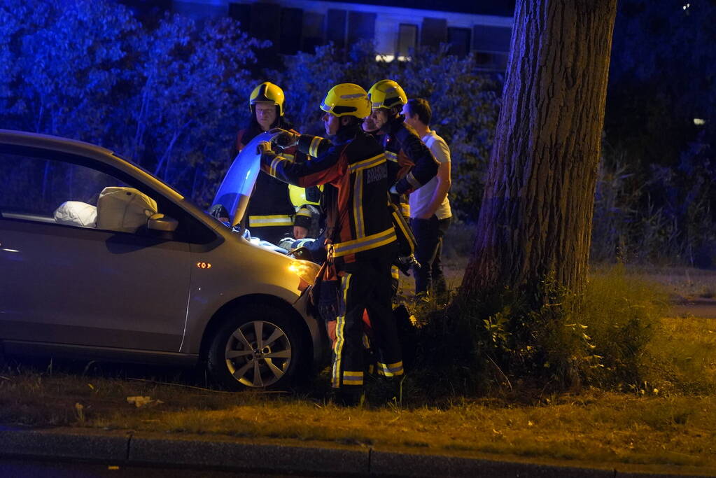 Auto botst frontaal op boom