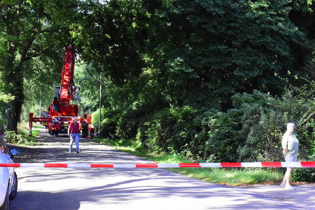 Weg naar zwembad De Vrije Slag afgesloten door loshangende takken