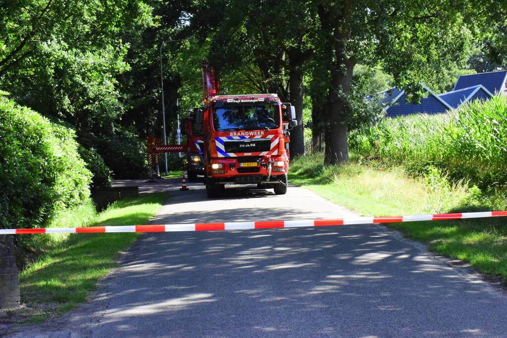 Weg naar zwembad De Vrije Slag afgesloten door loshangende takken