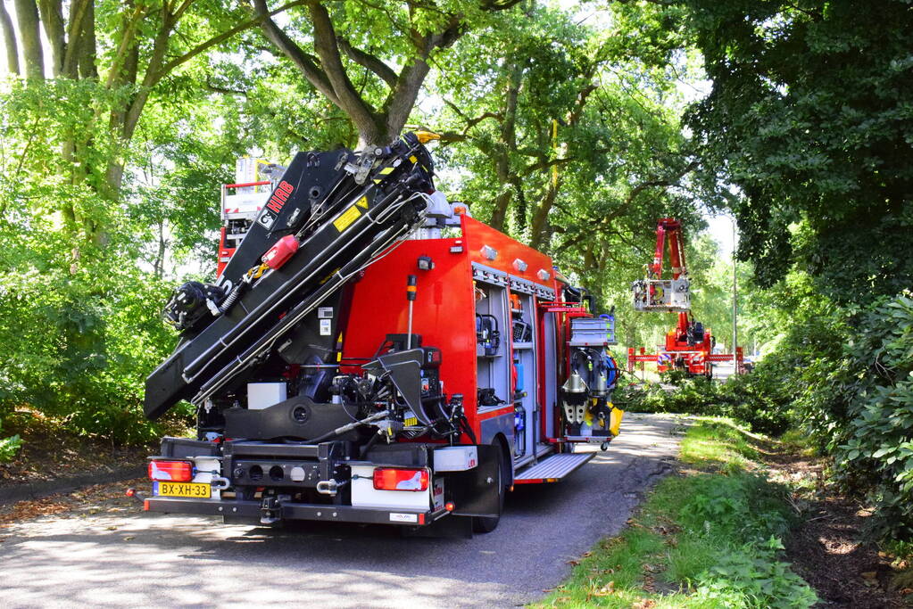 Weg naar zwembad De Vrije Slag afgesloten door loshangende takken
