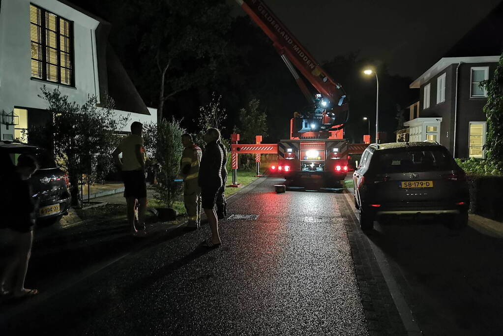 Brandweer controleert rietendak na blikseminslag