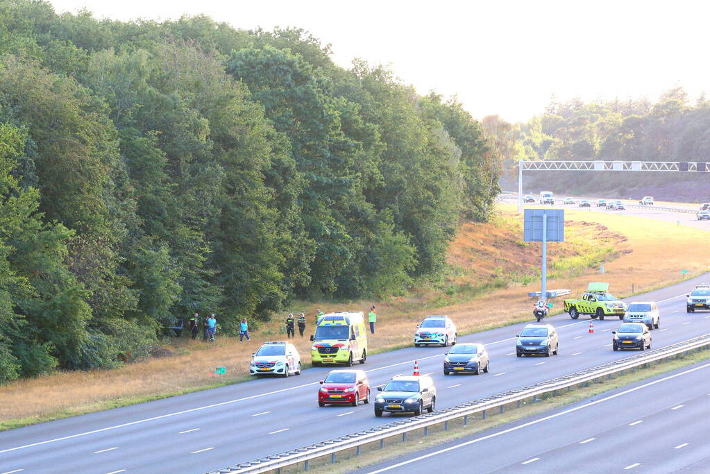 Voertuig raakt van de snelweg en belandt in struiken