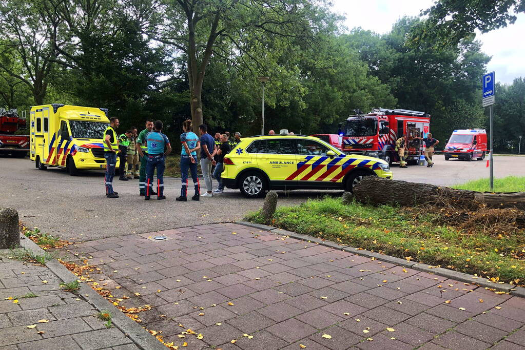 Pallet met accu's in laadbak omgevallen