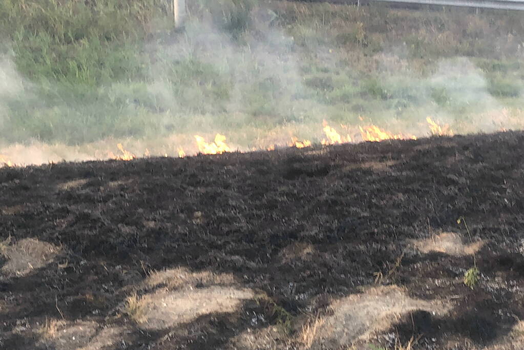 Tientallen meters berm in brand