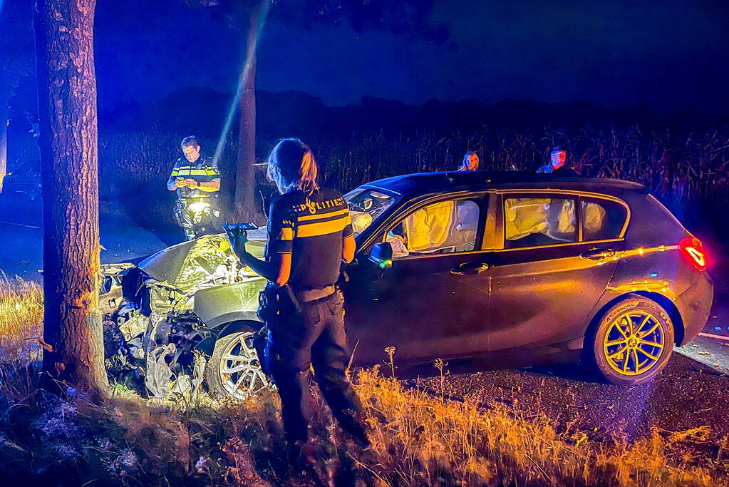 Bestuurster botst met auto tegen boom