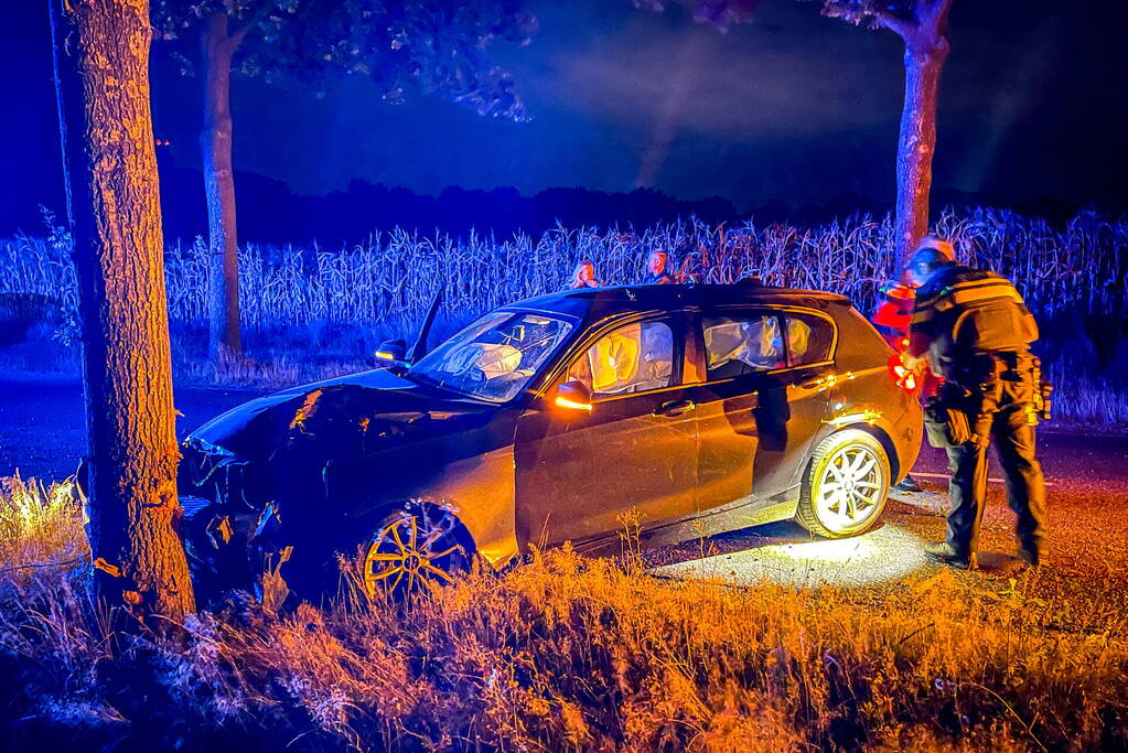 Bestuurster botst met auto tegen boom