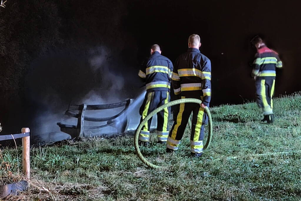 Bank vliegt in brand in buitenruimte