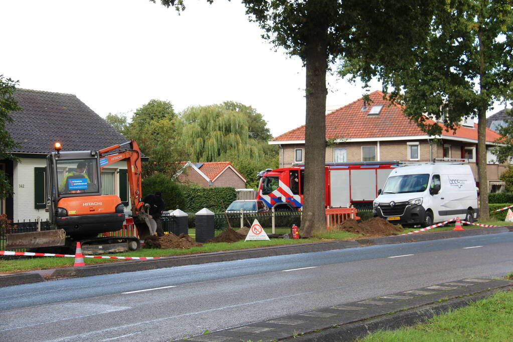Gasleiding geraakt bij graafwerkzaamheden