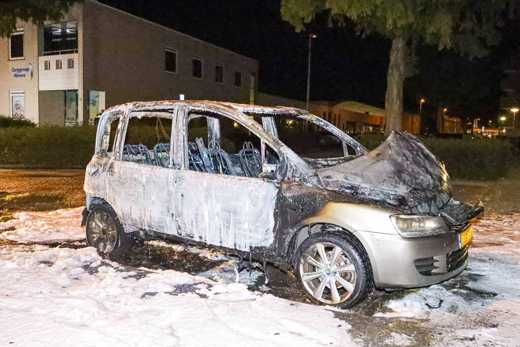 Geparkeerd auto verwoest vanwege brand