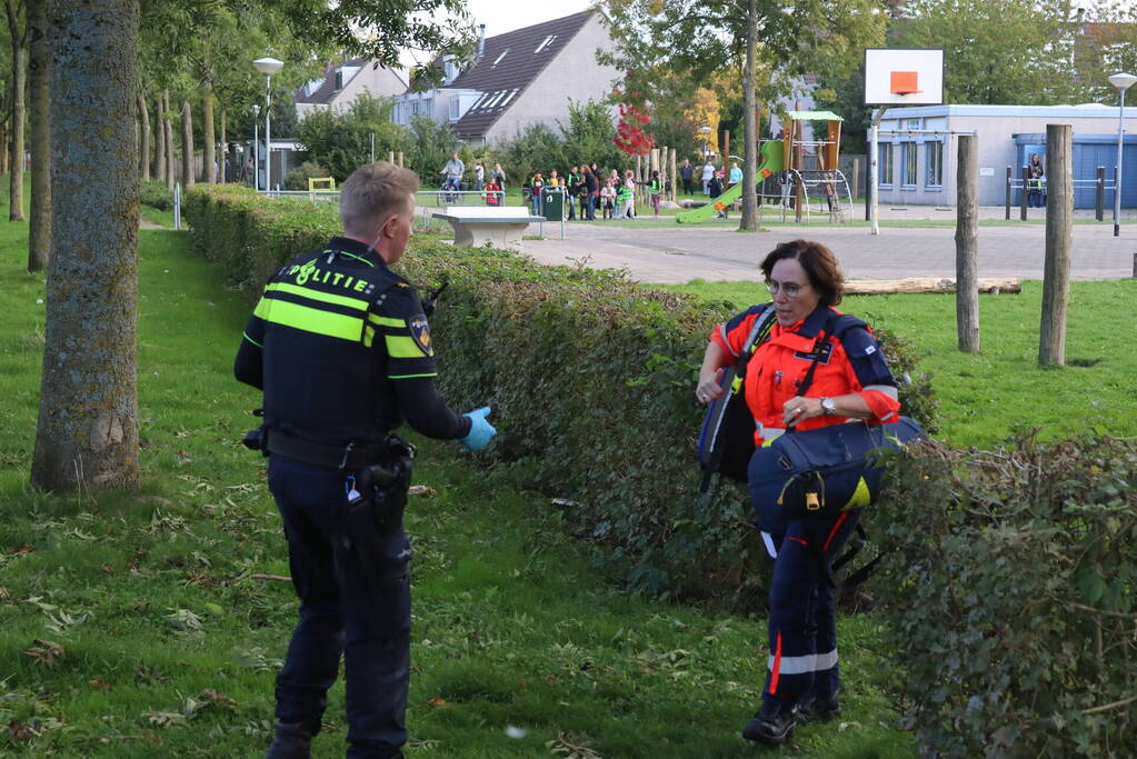 Persoon belandt onder bestelbus