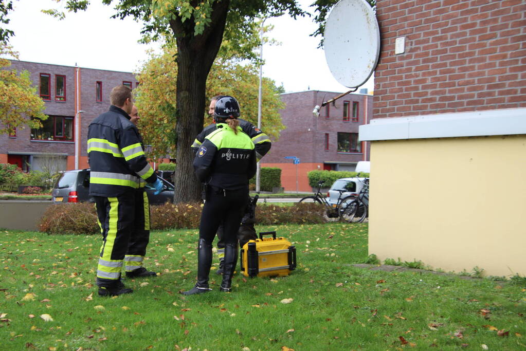 Kat bekneld tussen klapraam van woning