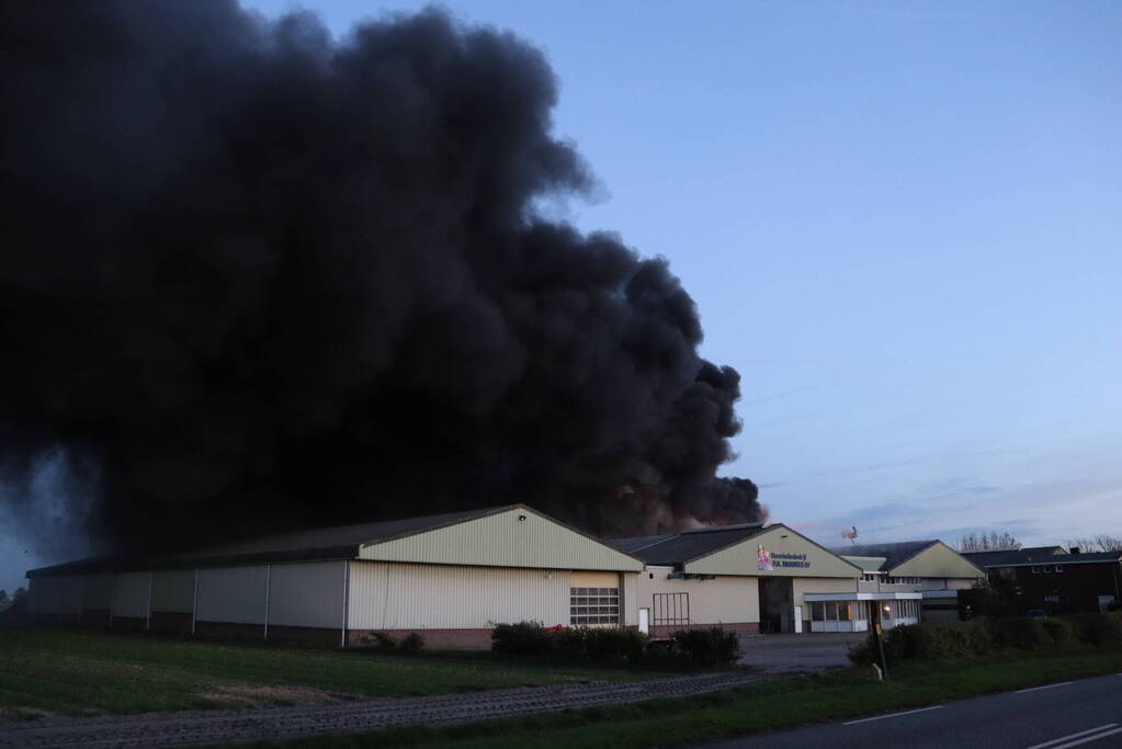 Enorme uitslaande brand bij bloembollenbedrijf