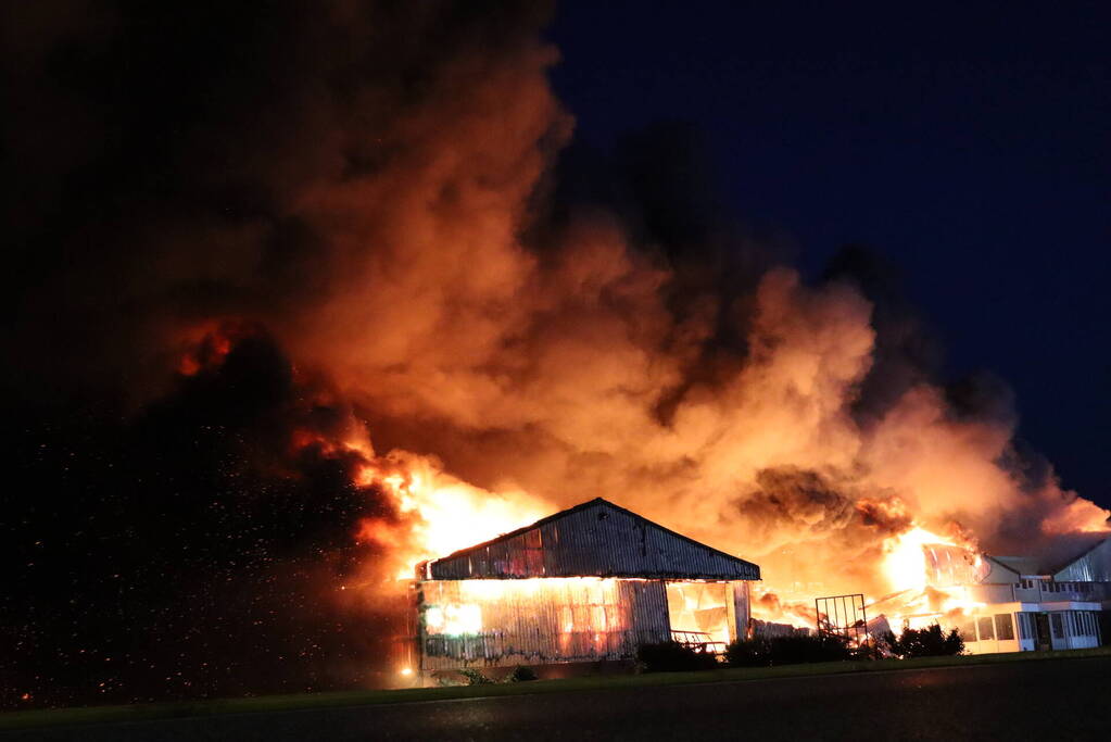 Enorme uitslaande brand bij bloembollenbedrijf