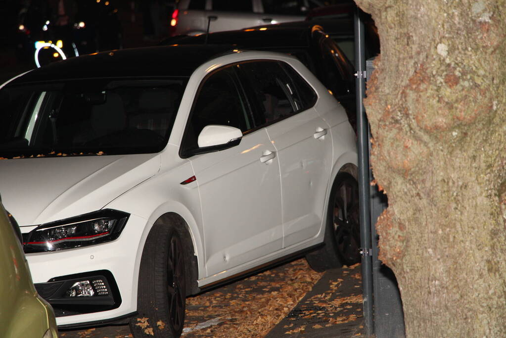 Persoon lost schoten op auto