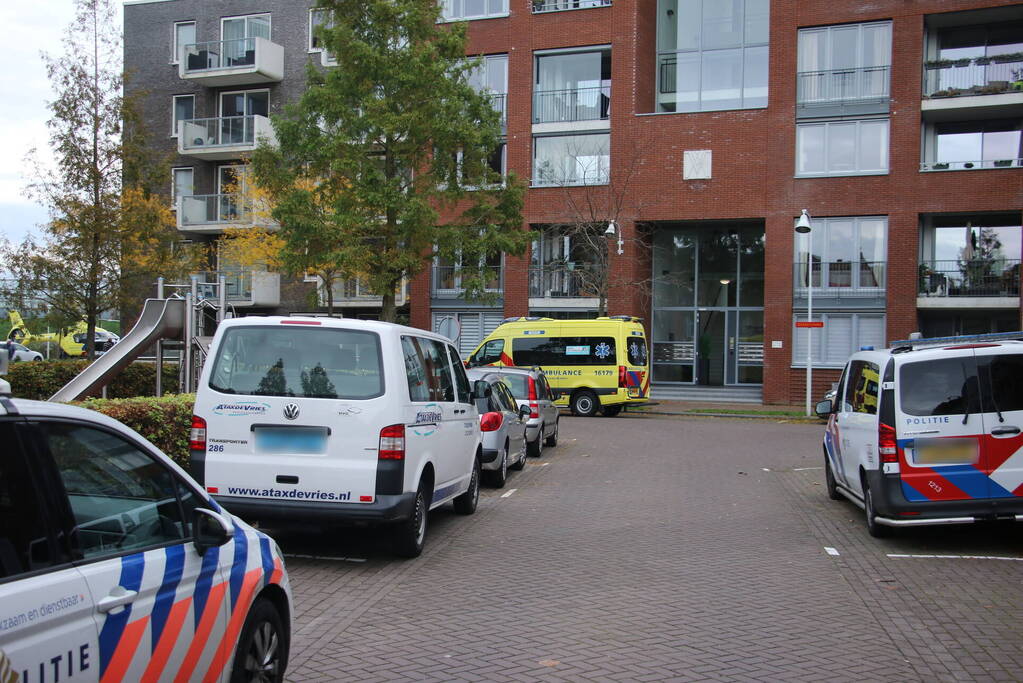 TRAUMAHELIKOPTER LANDT OP PARKEERPLAATS HOTEL