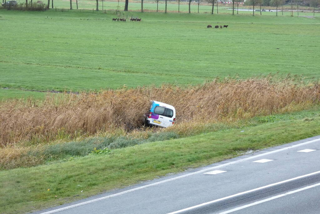 Bestelbus raakt van de weg