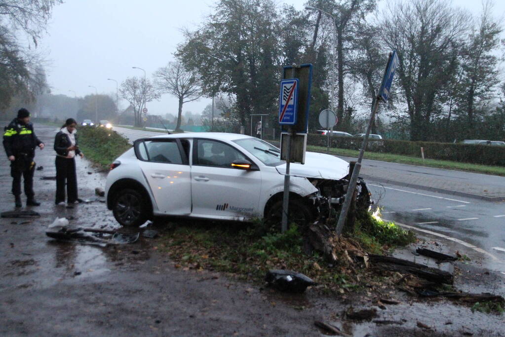 Auto klapt op paal