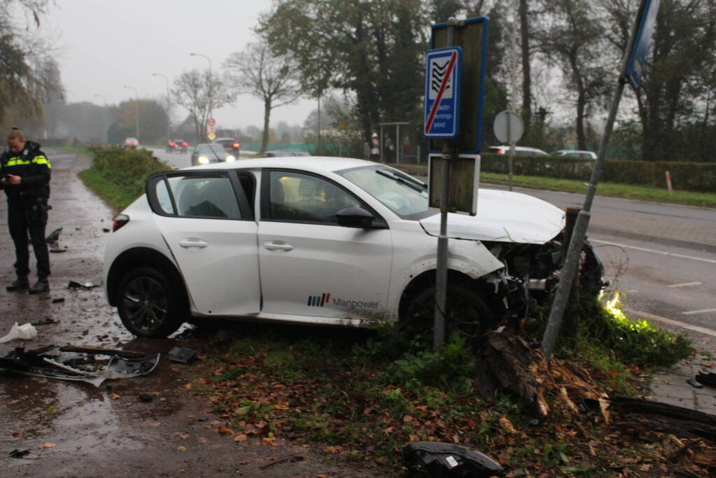 Auto klapt op paal