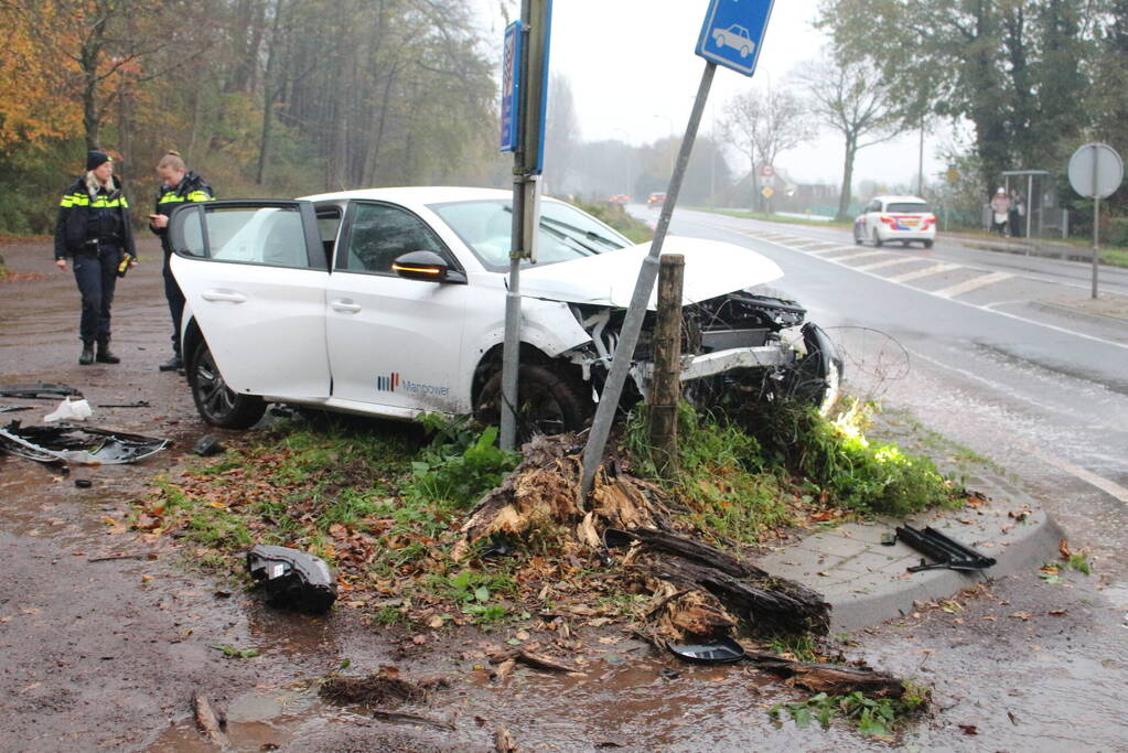 Auto klapt op paal
