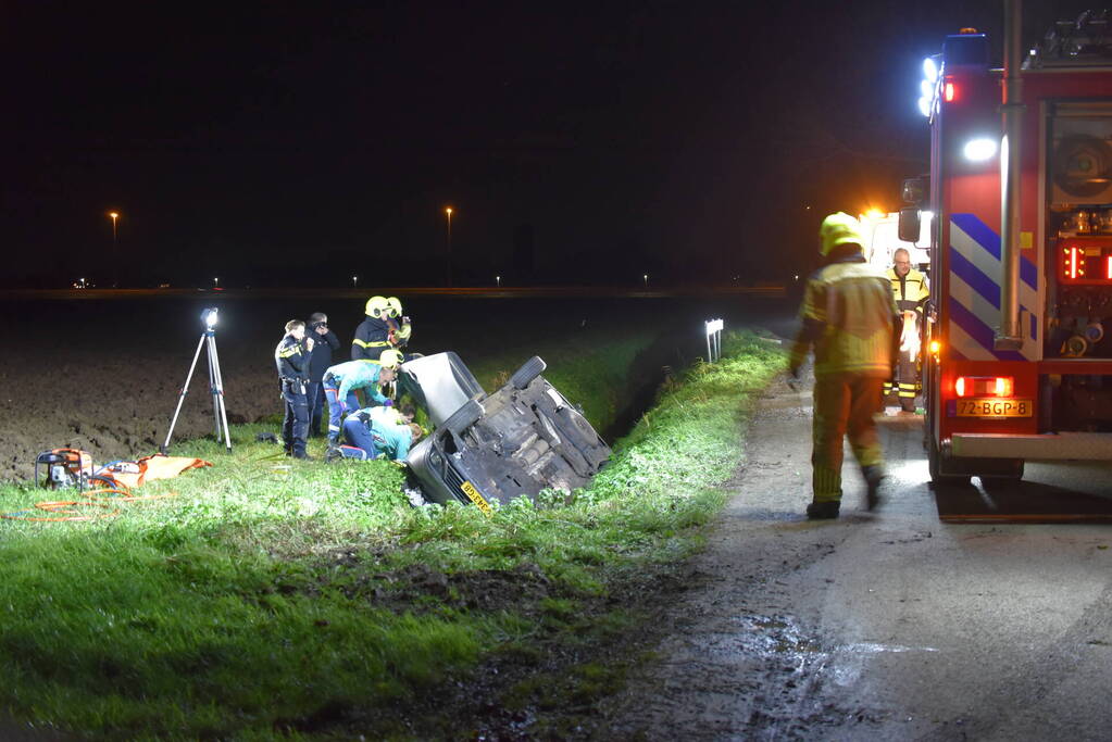 Auto vliegt uit de bocht en belandt in sloot