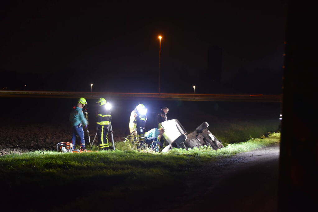 Auto vliegt uit de bocht en belandt in sloot