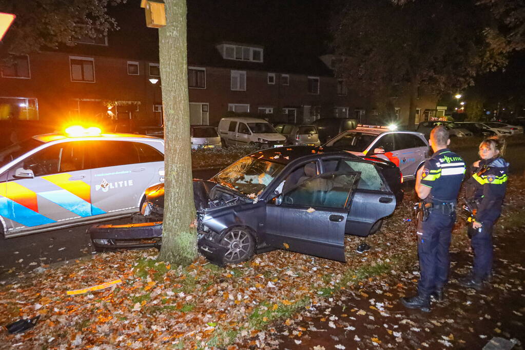 Automobilist eindigt tegen boom