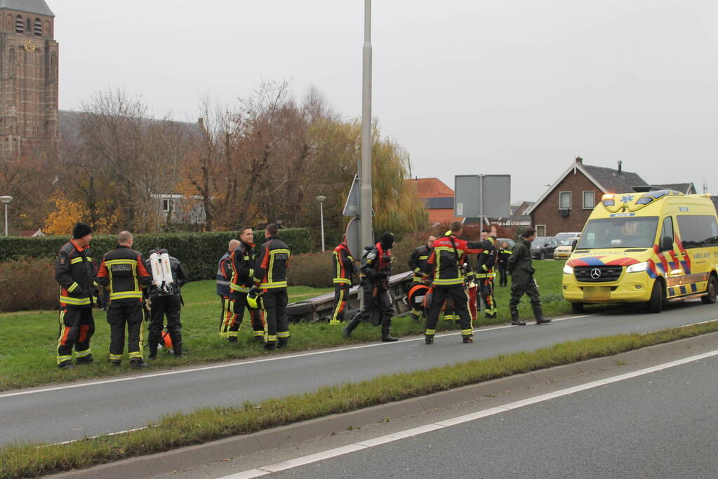 Bestelbus belandt in sloot