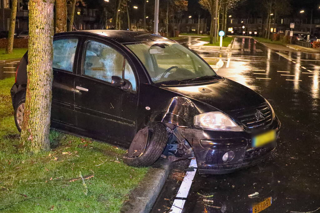 Automobilist eindigt met auto tegen boom