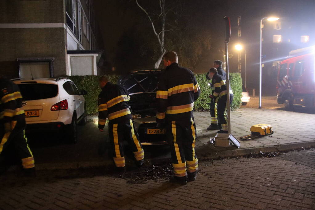 Kat zit vast in motor van auto