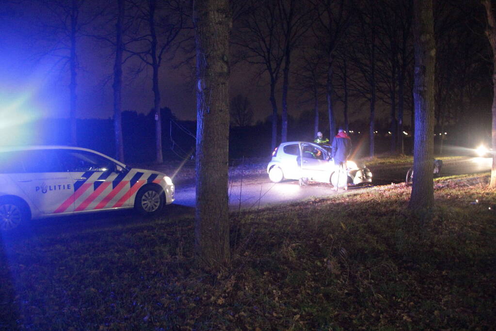 Auto raakt boom na uit de bocht vliegen