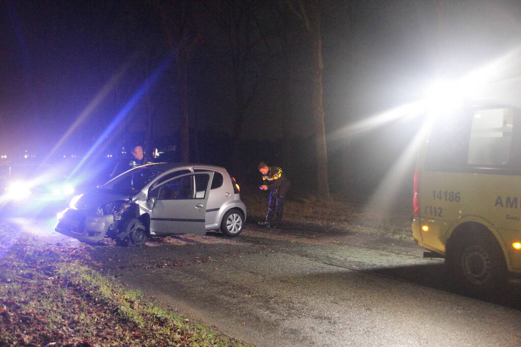 Auto raakt boom na uit de bocht vliegen