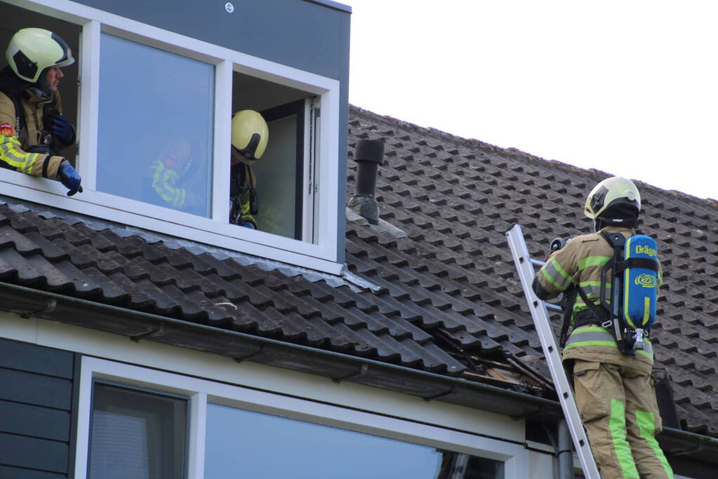 Brand in dak snel onder controle