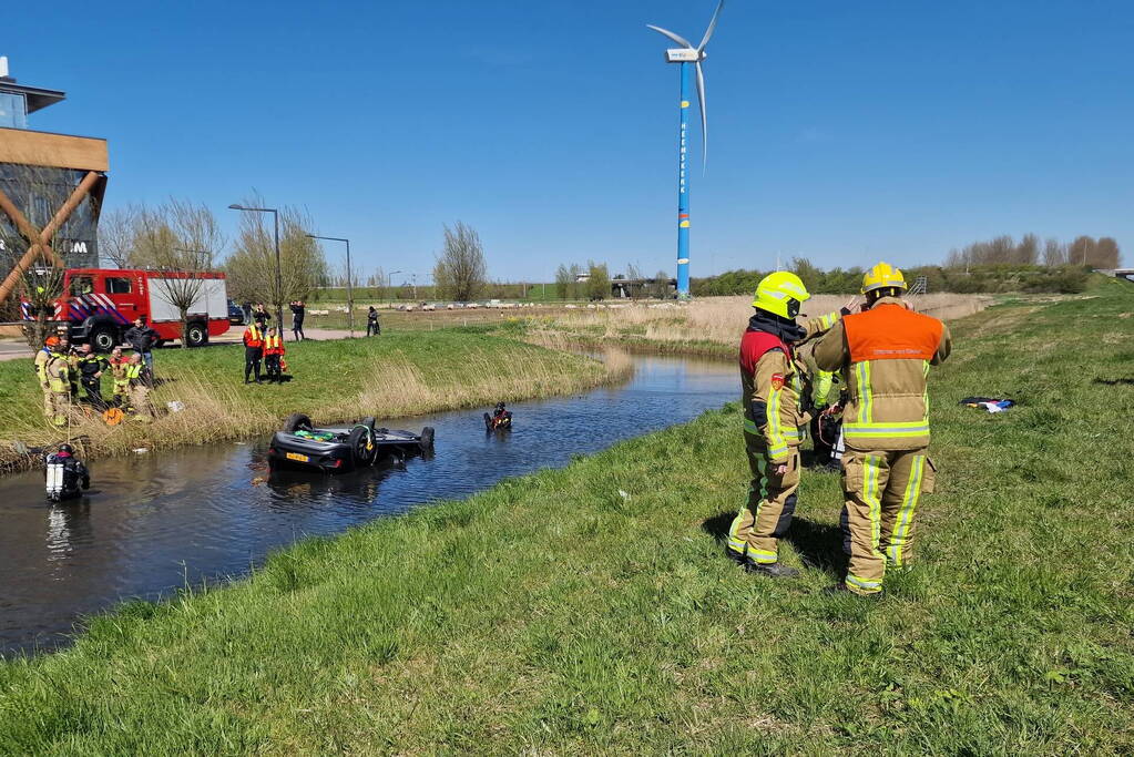Auto ondersteboven te water geraakt