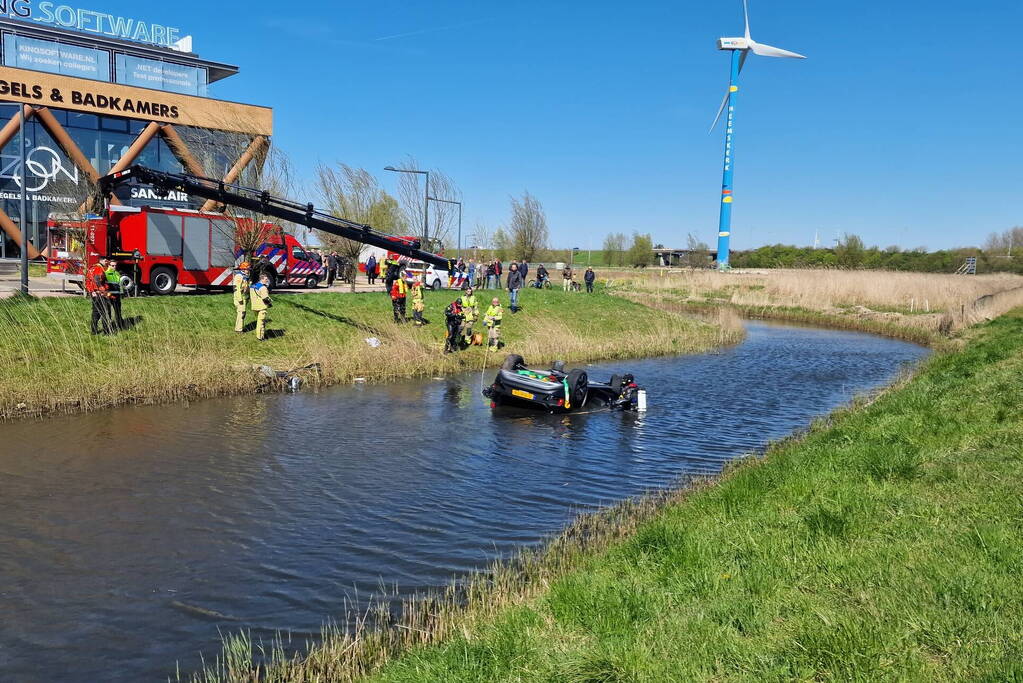 Auto ondersteboven te water geraakt