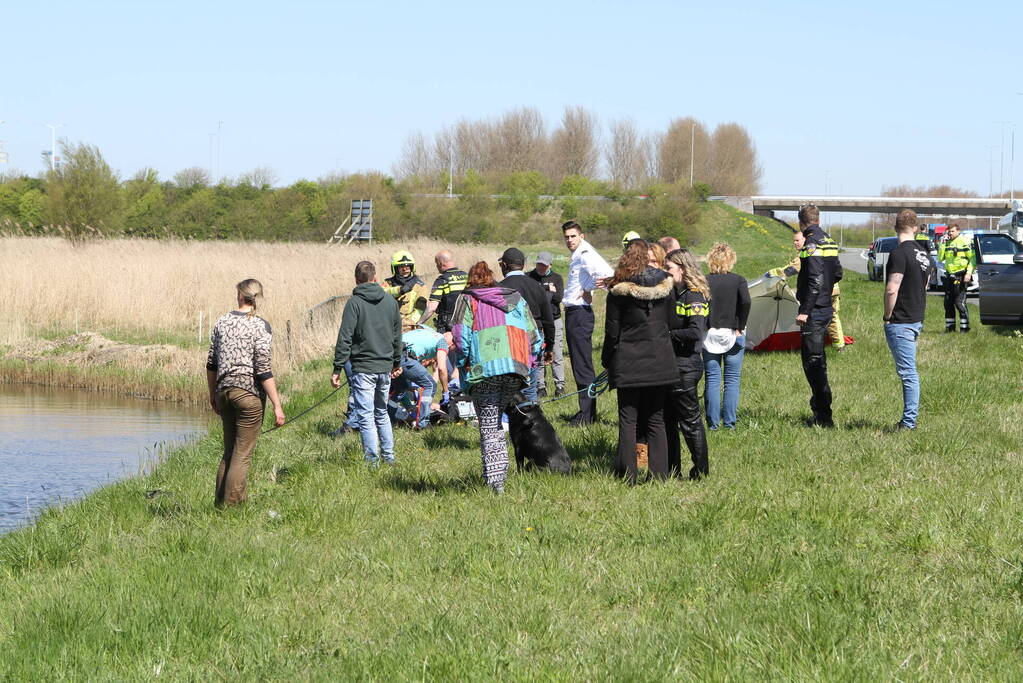 Auto ondersteboven te water geraakt
