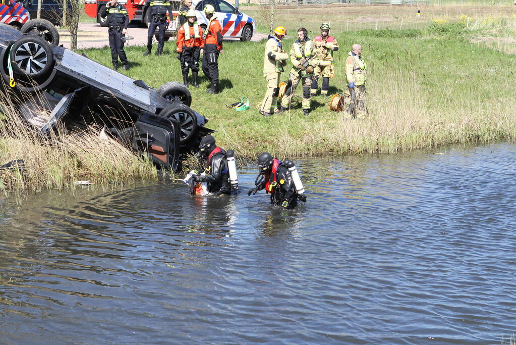 Auto ondersteboven te water geraakt